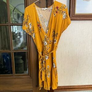 Pink Rose Golden Floral Wrap Midi Dress